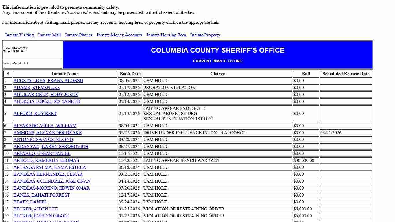 County Jail Inmate Population List
